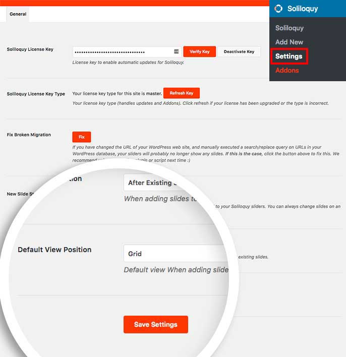 Set the default sort of your sliders by list or grid view