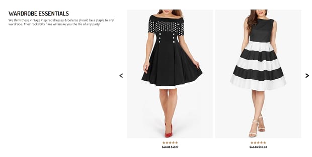 A slider of wardrobe essentials from BlackButterfly, featuring a couple of black and white dresses