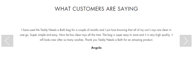 A minimal testimonial slider, with simple navigation arrows on either side of the text