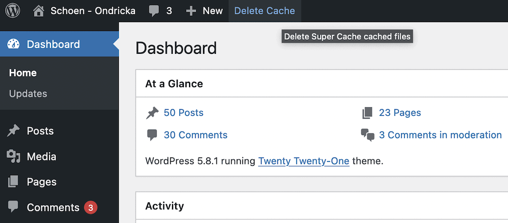 The Delete Cache button.