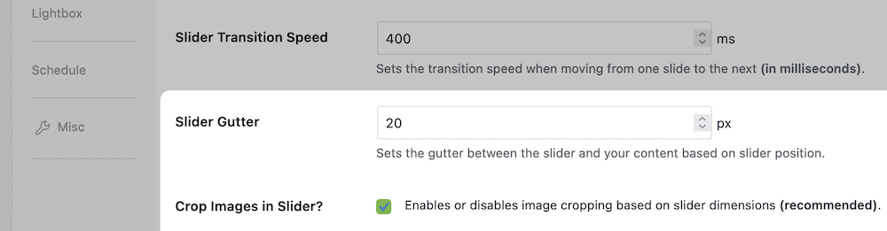 The Slider gutter settings.