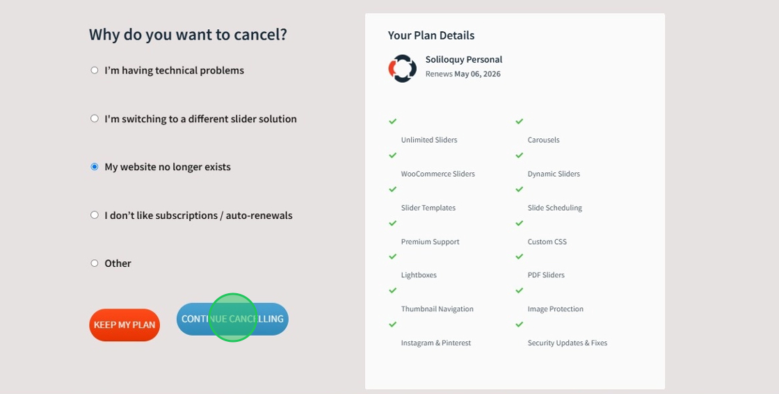 Choose Cancellation Reason Before Cancellation
